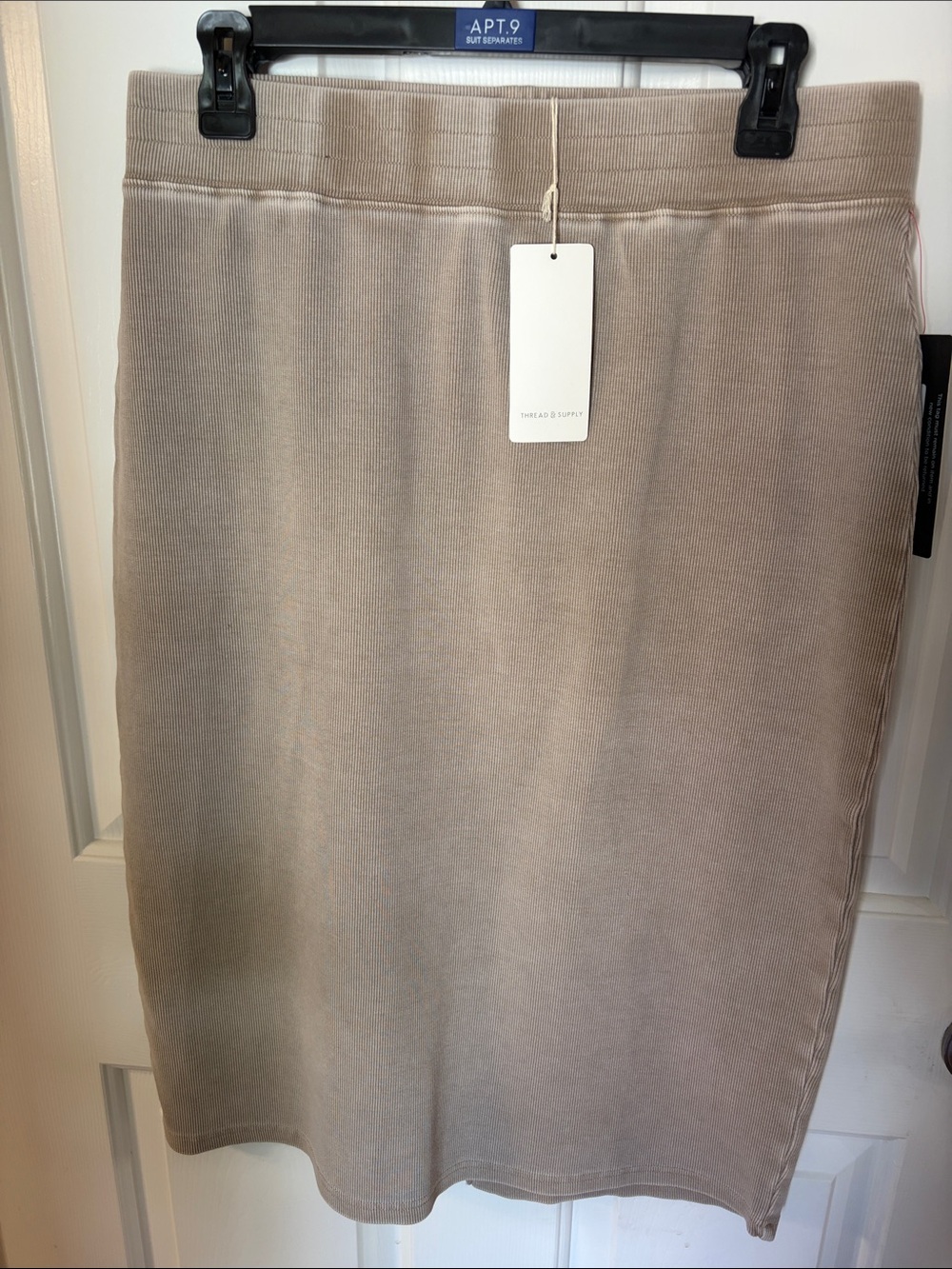 Thread & Supply Taupe Ribbed Knit Pencil Skirt